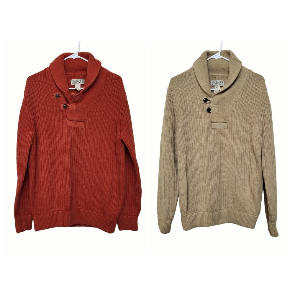 2 Duluth Trading High Neck Infantry Sweaters Men's‎ M Buttoned Collar Sweater
